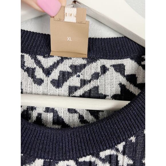 Hugo Boss Feyre's Geo Pattern Ribbed Sheath Dress in Midnight Fantasy - Picture 8 of 16